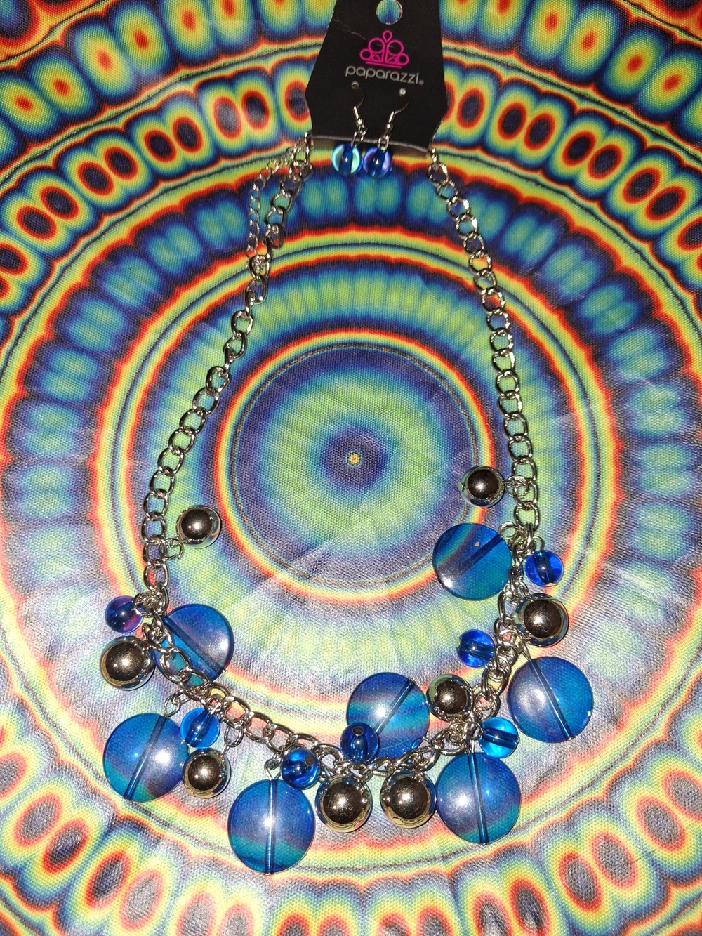 paparazzi Blue Beaded Dangle Necklace with Silver Accents
